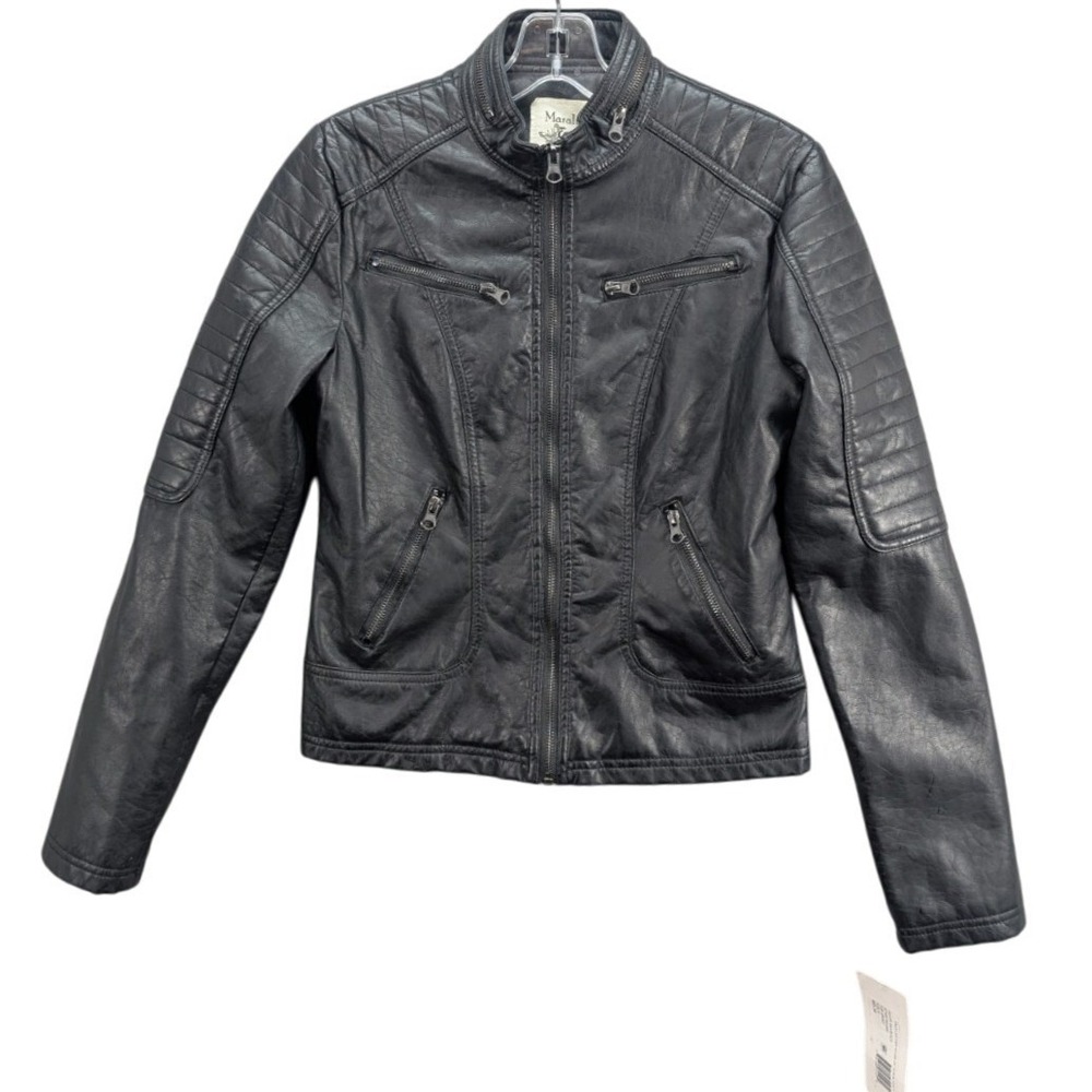 Maralyn‎ & Me Jacket Women's Sz Small Faux Leather Scuba w/ Rail Quilt Black NWT
